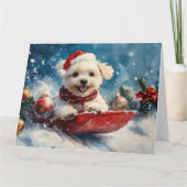 Maltese hond in slee laat het sneeuwen Kerstmis Kaart (Voorkant)
