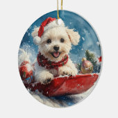 Maltese hond in slee laat het sneeuwen Kerstmis Keramisch Ornament (Links)