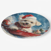 Maltese hond in slee laat het sneeuwen Kerstmis Papieren Bordje (Gekanteld)