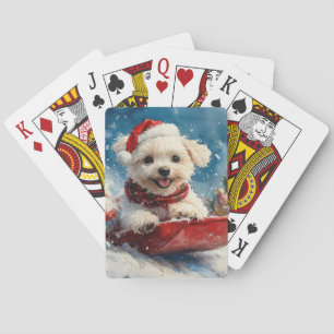 Maltese hond in slee laat het sneeuwen Kerstmis Pokerkaarten