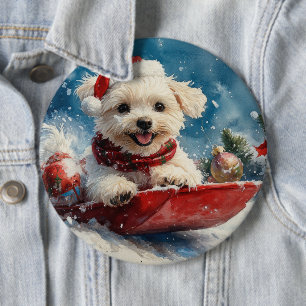 Maltese hond in slee laat het sneeuwen Kerstmis Ronde Button 6,0 Cm