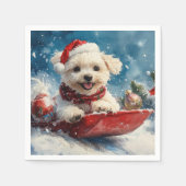 Maltese hond in slee laat het sneeuwen Kerstmis Servet (Voorkant)