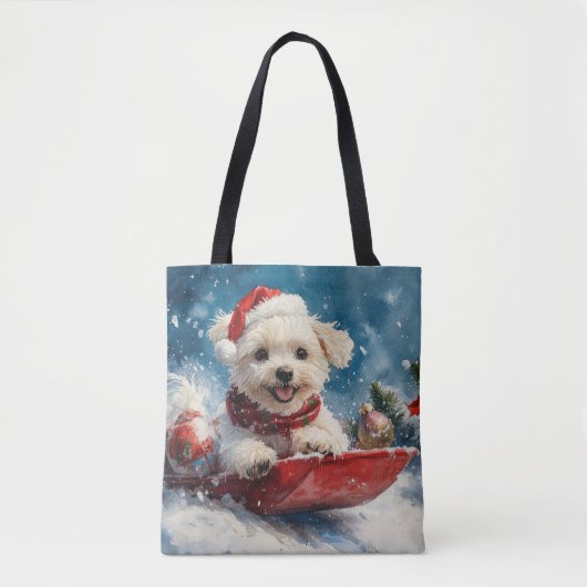Maltese hond in slee laat het sneeuwen Kerstmis Tote Bag (Voorkant)