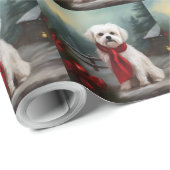 Maltese Hond in Sneeuw Kerstmis Cadeaupapier (Rol Hoek)