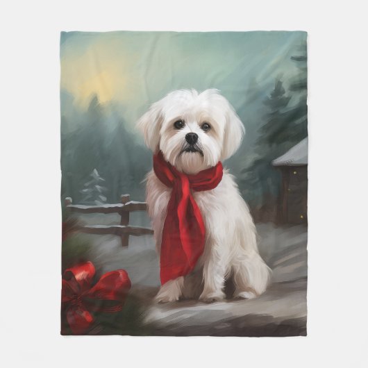 Maltese Hond in Sneeuw Kerstmis Fleece Deken (Voorkant)