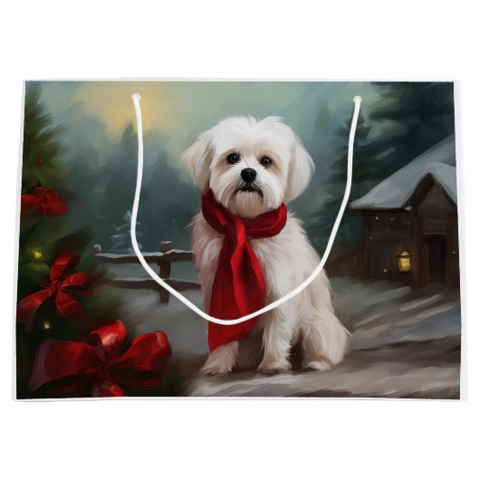 Maltese Hond in Sneeuw Kerstmis Groot Cadeauzakje (Voorkant)