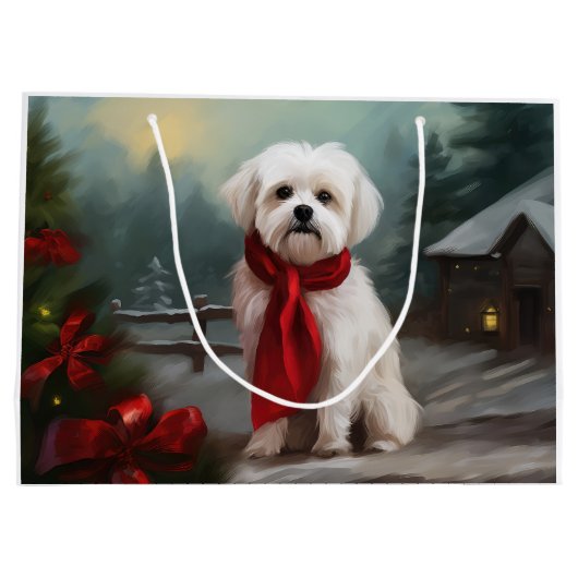Maltese Hond in Sneeuw Kerstmis Groot Cadeauzakje (Achterkant)