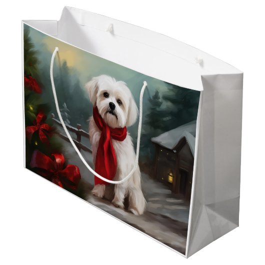Maltese Hond in Sneeuw Kerstmis Groot Cadeauzakje (Achterkant Gekanteld)