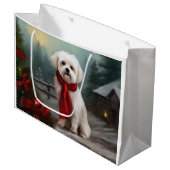 Maltese Hond in Sneeuw Kerstmis Groot Cadeauzakje (Voorkant Gekanteld)