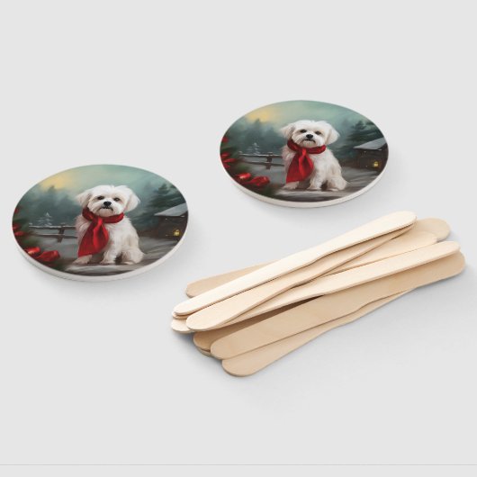 Maltese Hond in Sneeuw Kerstmis Handwaaier (Niet-gemonteerd)