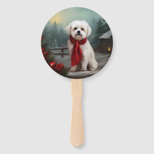 Maltese Hond in Sneeuw Kerstmis Handwaaier (Voorkant)