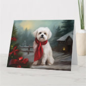 Maltese Hond in Sneeuw Kerstmis Kaart (Voorkant)