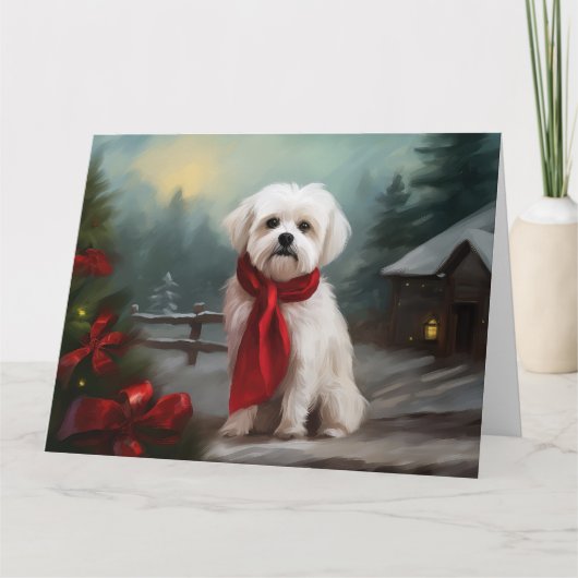 Maltese Hond in Sneeuw Kerstmis Kaart (Voorkant)