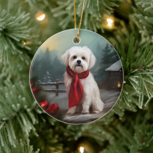 Maltese Hond in Sneeuw Kerstmis Keramisch Ornament (Boom)