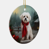 Maltese Hond in Sneeuw Kerstmis Keramisch Ornament (Rechts)