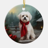Maltese Hond in Sneeuw Kerstmis Keramisch Ornament (Voorkant)