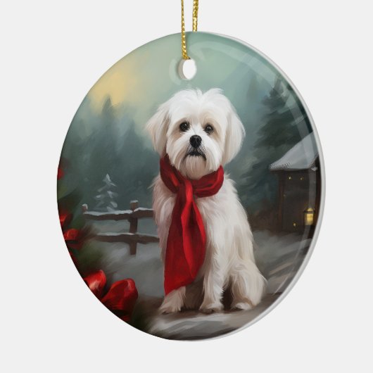Maltese Hond in Sneeuw Kerstmis Keramisch Ornament (Links)