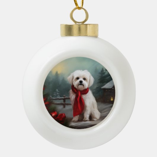 Maltese Hond in Sneeuw Kerstmis Keramische Bal Ornament (Voorkant)