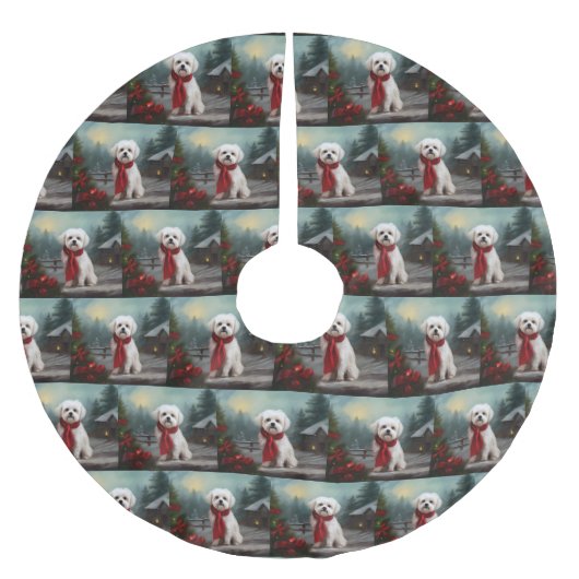 Maltese Hond in Sneeuw Kerstmis Kerstboom Rok (Voorkant)