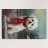 Maltese Hond in Sneeuw Kerstmis Legpuzzel (Horizontaal)