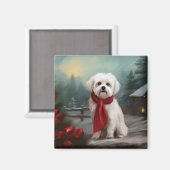 Maltese Hond in Sneeuw Kerstmis Magneet (Voorkant / Achterkant)