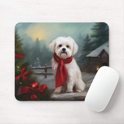 Maltese Hond in Sneeuw Kerstmis Muismat (Met muis)