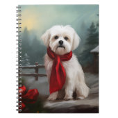 Maltese Hond in Sneeuw Kerstmis Notitieboek (Voorkant)