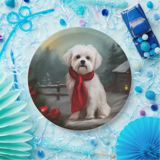 Maltese Hond in Sneeuw Kerstmis Papieren Bordje (Feest)