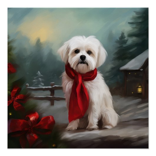 Maltese Hond in Sneeuw Kerstmis Perfect Poster (Voorkant)