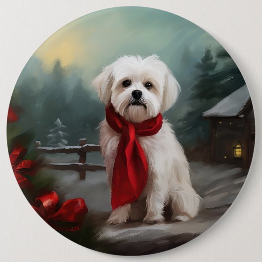 Maltese Hond in Sneeuw Kerstmis Ronde Button 6,0 Cm (Voorkant)