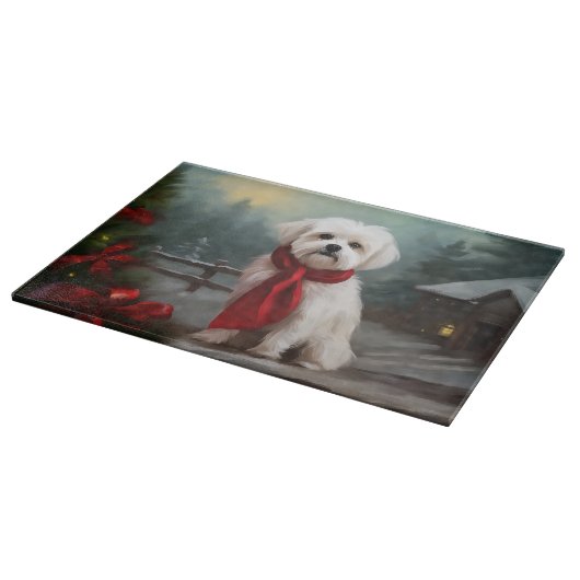Maltese Hond in Sneeuw Kerstmis Snijplank (Hoek)