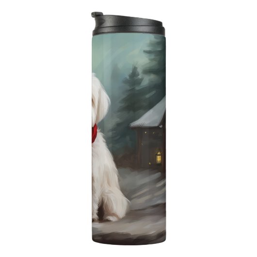 Maltese Hond in Sneeuw Kerstmis Thermosbeker (Geroteerd rechts)