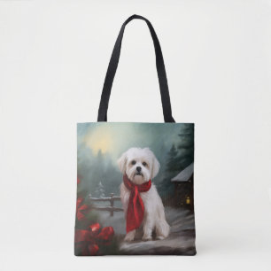 Maltese Hond in Sneeuw Kerstmis Tote Bag