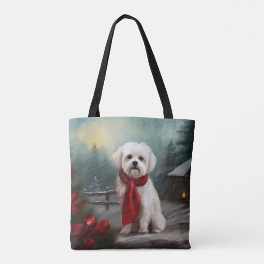 Maltese Hond in Sneeuw Kerstmis Tote Bag (Achterkant)