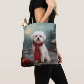 Maltese Hond in Sneeuw Kerstmis Tote Bag (Dichtbij)