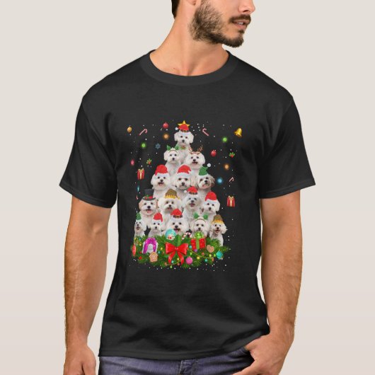 Maltese hond kerstboom licht puppy Hondenliefhebbe T-shirt (Voorkant)