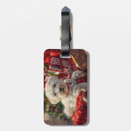 Maltese Hond Kerstfeest Bagagelabel (Achterkant verticaal)