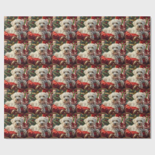 Maltese Hond Kerstfeest Cadeaupapier (Vlak)