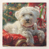 Maltese Hond Kerstfeest Glazen Onderzetter (Voorkant)