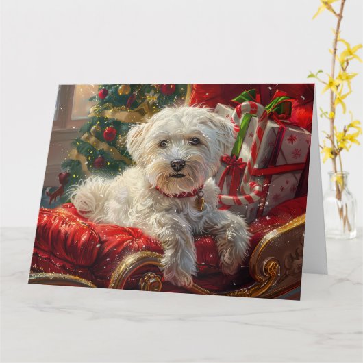 Maltese Hond Kerstfeest Kaart (Gele Bloem)