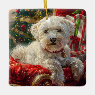 Maltese Hond Kerstfeest Keramisch Ornament