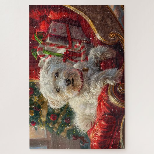 Maltese Hond Kerstfeest Legpuzzel (Verticaal)