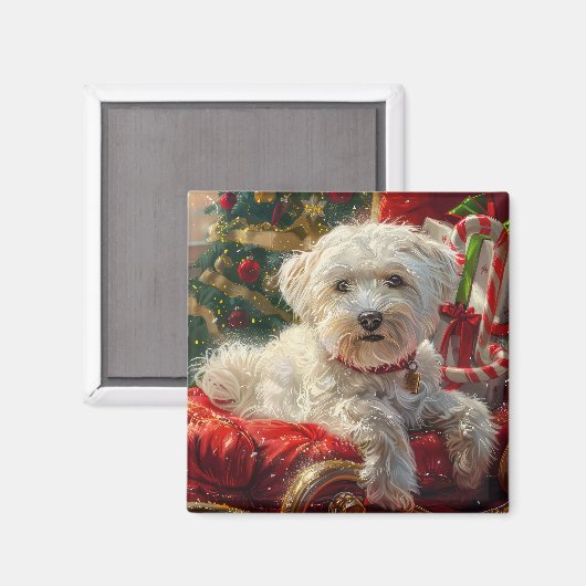 Maltese Hond Kerstfeest Magneet (Voorkant / Achterkant)