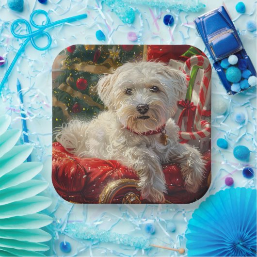 Maltese Hond Kerstfeest Papieren Bordje (Feest)