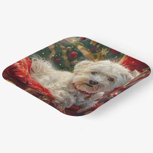 Maltese Hond Kerstfeest Papieren Bordje (Gebogen)