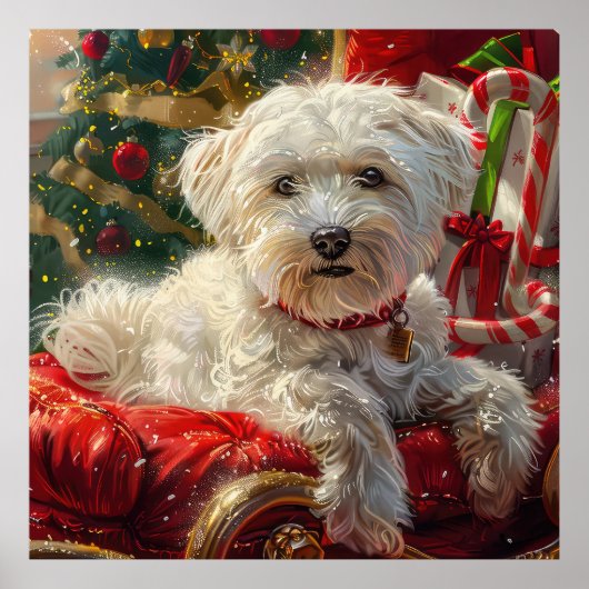 Maltese Hond Kerstfeest Poster (Voorkant)