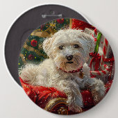 Maltese Hond Kerstfeest Ronde Button 6,0 Cm (Voorkant /achterkant)