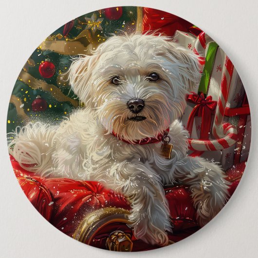 Maltese Hond Kerstfeest Ronde Button 6,0 Cm (Voorkant)