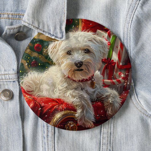 Maltese Hond Kerstfeest Ronde Button 6,0 Cm (In situ)