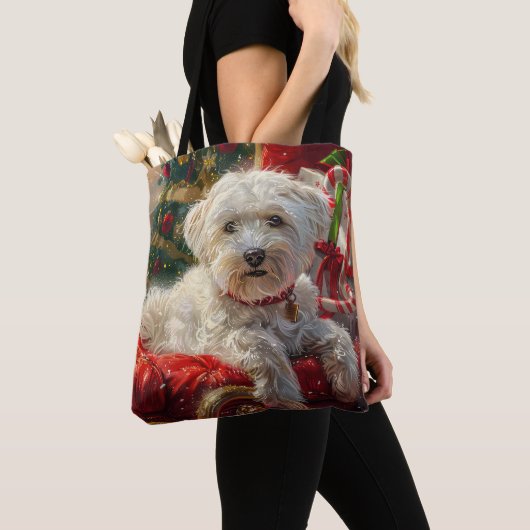 Maltese Hond Kerstfeest Tote Bag (Dichtbij)